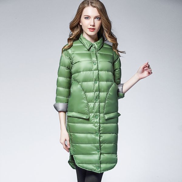 

fashion casual women's down coat thickening female suit collar white duck down jacket women coats outerwear over-the-knee lady, Black
