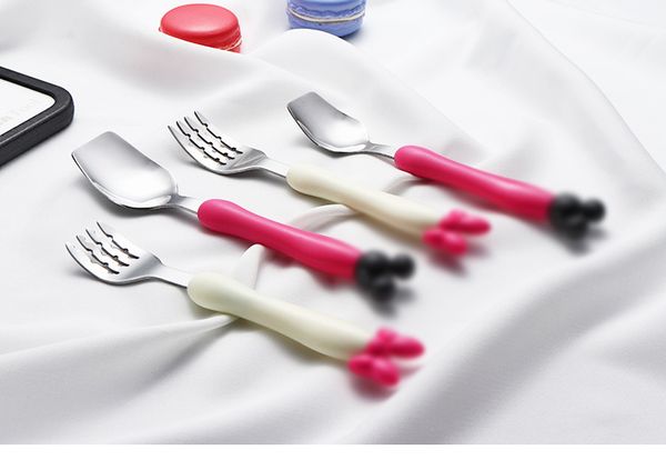 

kids cartoon stainless steel dinnerware portable mouse pattern spoon fork flatware cute children home travel cutlery dinner set