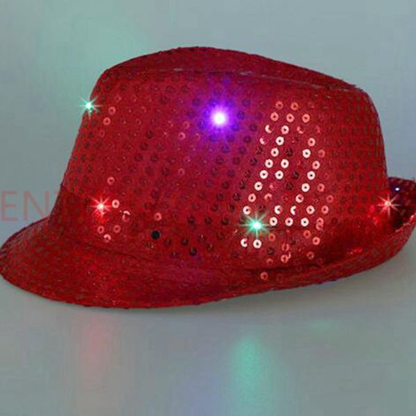 

children flashing light up led fedora trilby sequin fancy dress dance party hat 100pcs
