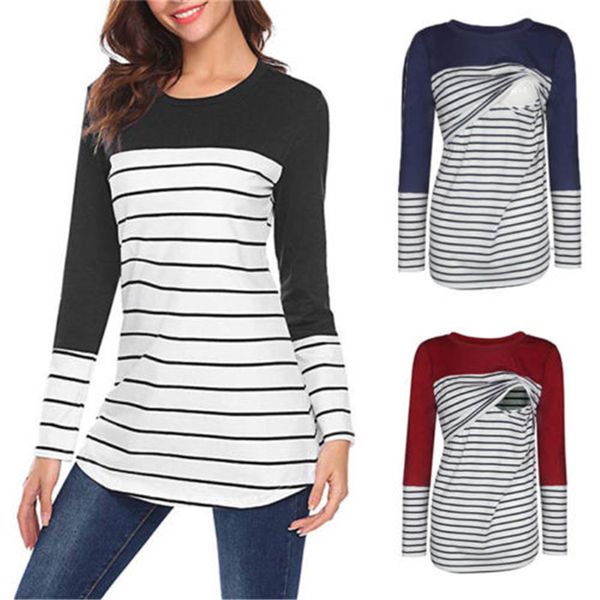 

2019 new women maternity striped shirts pregnant nursing breastfeeding long sleeve cotton causal shirt maternity nursing tee top, White