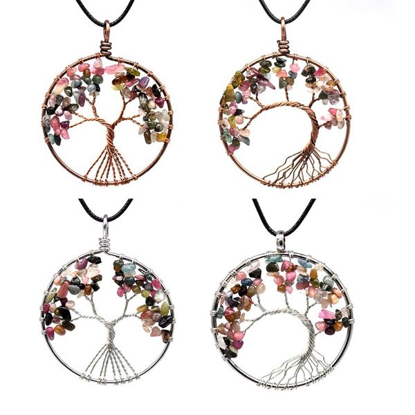 

chakra quartz natural stone tree pendulum pendant necklace for women healing crystal necklaces pendants reiki jewelry, Silver