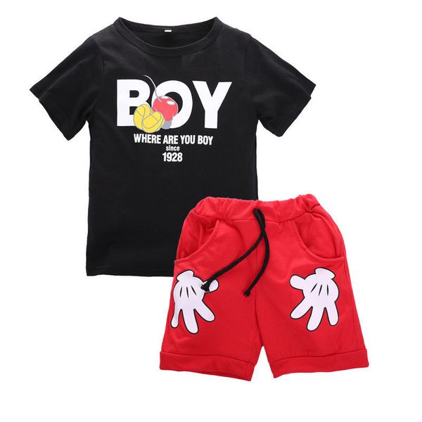 

2019 new summer baby boys fashion print letter suit children's casual small printed hand old cotton sets children's clothing, White