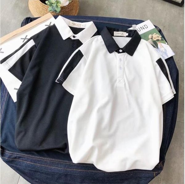 

zng 2020 new fashion summer shirt mens solid color short sleeve slim fit stand collar poloshirt casual men's clothing, White;black