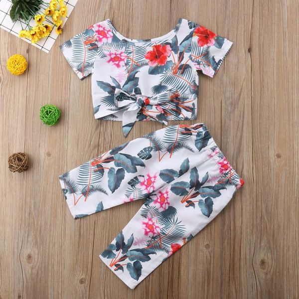 

pudcoco девочка set 6m-5y baby girl summer цветочные футболка топ tee + брюки брюки kid повседневный одежда set сша, White