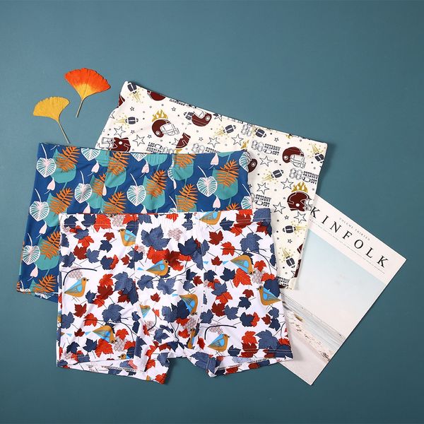 

mbaj8 nylon boxer printed ice silk cool skin-friendly high nylon boxing printed ice sil cool men's boxing pants elasticity men's b, Black;white