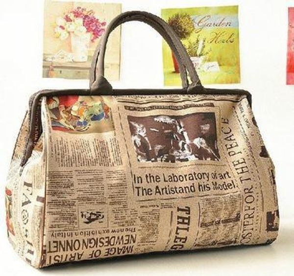 

designer-selling fashion retro vintage newspaper design lady bag handbag shoulder bag