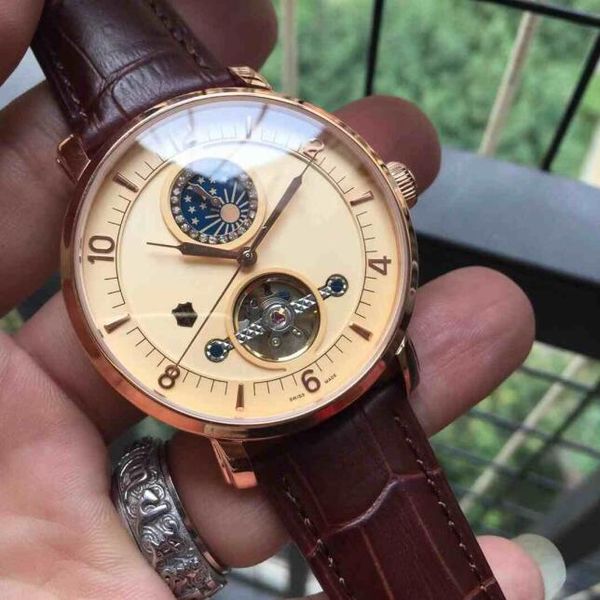 

men watches leather wristwatches fashion casual watches black/brown band fully automatic machine core, Slivery;brown