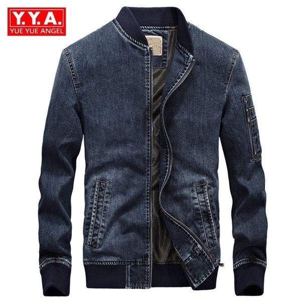 

spring autumn jeans jacket men plus size 4xl stand collar bomber biker jacket fashion long sleeve loose zip denim coats male, Black;brown