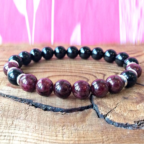 

wholesale grade black tourmaline & a grade garnet bracelet opening the third eye energy bracelet spiritual balance, Golden;silver