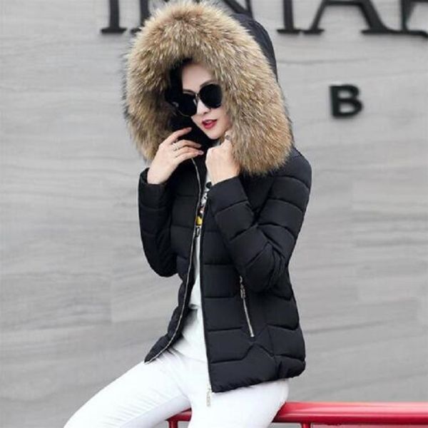 

women's down & parkas 2021 winter jacket women faux fur hooded woman coat thick casual warm snow wear female mujer quilted, Black