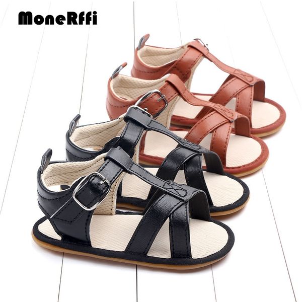

monerffi summer baby boby girls flat sandals beach shoes toddler infant soft bottom soles skid-proof walking sandals pu non-slip, Black;red
