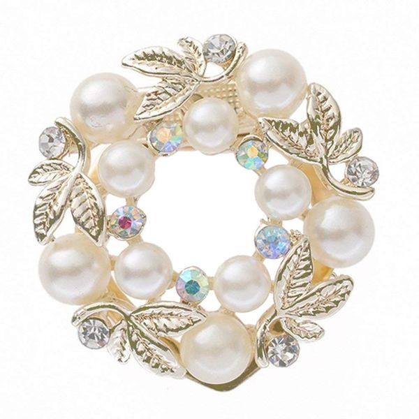 

elegant faux pearl rhinestone scarf ring silk scarf buckle clip gift, Gray