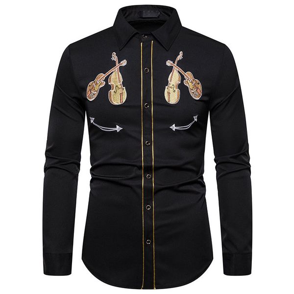 

now men shirt streetwear long sleeve social clothing fashion embroidery printed plus size casual slim fit male dress shirt, White;black