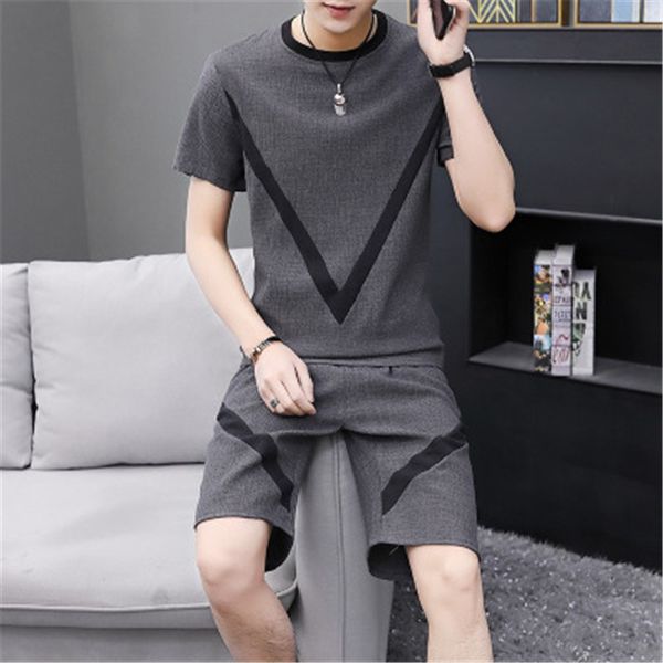 

дизайнер короткие наборы мужчины o шеи костюм летний хлопок мужской tshirt тонкий короткими рукавами сплошной цвет вскользь tracksuit мужчин, Gray