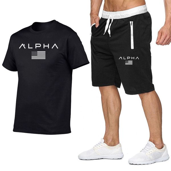 

new product 2 pieces / set of men's sportswear casual sportswear gym fitness compression clothing running sports fitness clothes, Black;blue