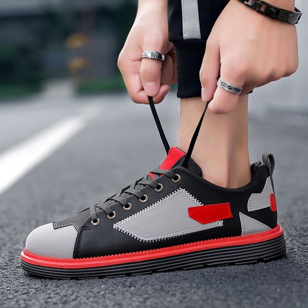 

2019 new fashion comfortablecolor mixing men's leather casual shoes fashion breathable sneakers flats f4-47, Black