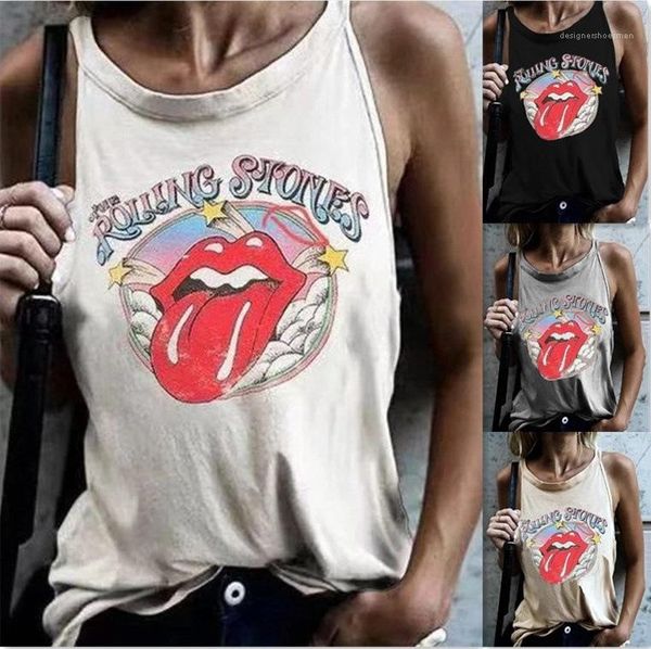 

casual round neck famale tees designer clothing womens sleeveless printed loose tshirt summer, White