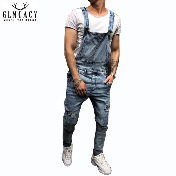 

men's denim bib overall streetwear jean dungarees pocket detail casual street fashion, Blue