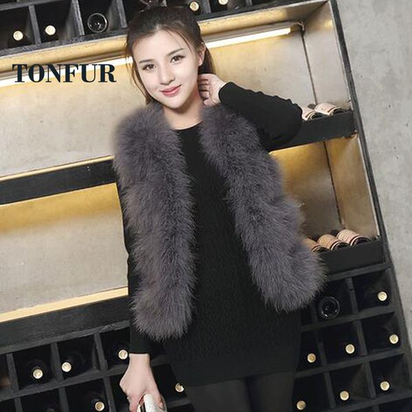 

women's fur & faux 2021 real ostrich feather vest classical design women fashion natural genuine turkey gilet sr116, Black