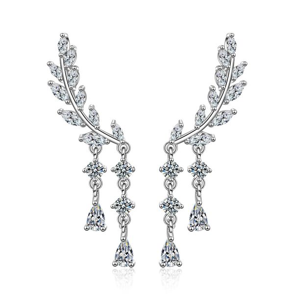

925 sterling silver feather fairy wings micro cz zircon long tassel earrings silver for women fashion jewelry christmas, Golden;silver