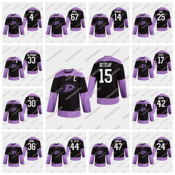 

youth anaheim ducks fights cancer practice jersey ryan getzlaf ryan kesler rickard rakell john gibson josh manson silfverberg ryan miller, Black;red