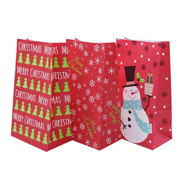 

5pcs merry christmas gift bags snowman snowflake red printed candy bag gifts wrapper paper crafts xmas/new year party supply