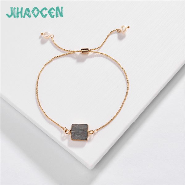 

new fashion korean bracelets for women gold color zinc alloy links statement square shape bracelet pulseras mujer wholesale, Black