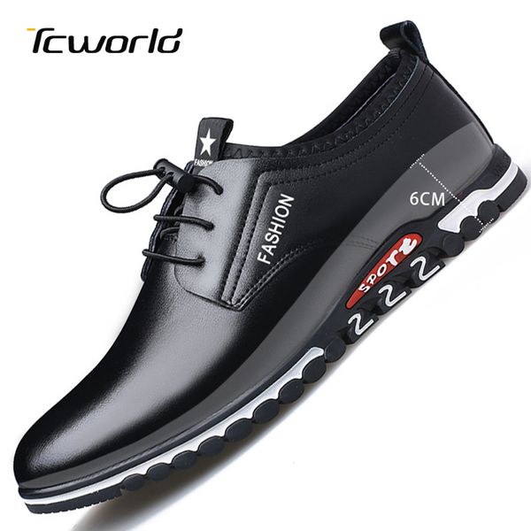 

genuine leather elevator shoes male comfortable shoe winter men height increasing shoes 6cm business office chaussure homme, Black