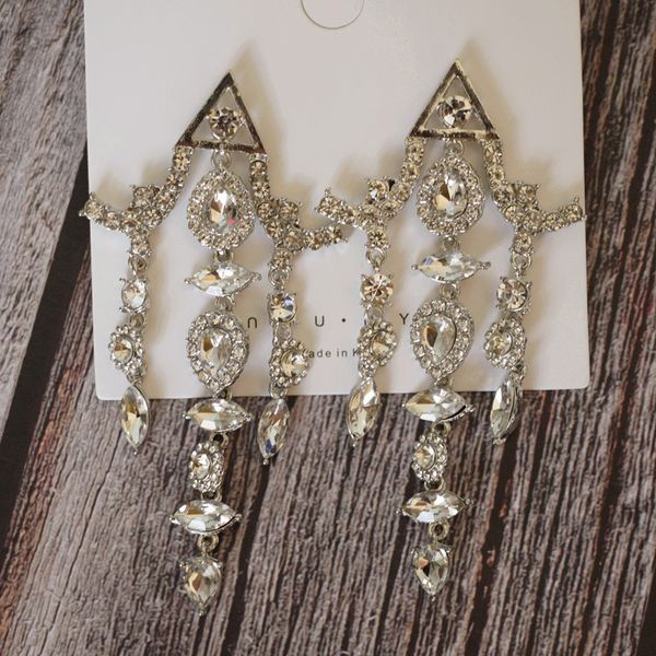 

new stunning crystal rhinestone geometric dangle earrings for women fashion jewelry baroque style statement earrings accessories, Silver