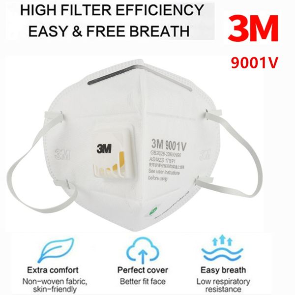 

3m маски 9001v 9002v pm2. 5 kn90 ear band сажевый респиратор пылезащитная маска с клапаном холодного потока дышащая маска 9001v ffp3 ffp2