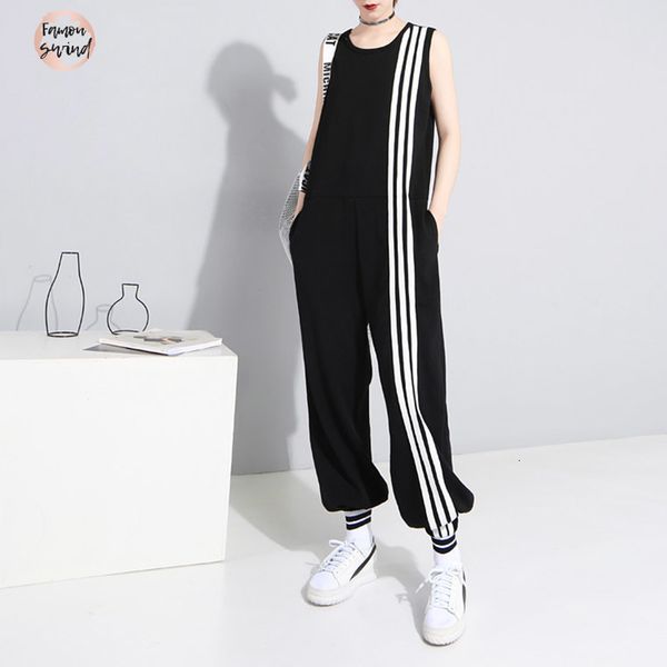 

корейский рукавов ромпер манжета женщины 2019 комбинезон полная длина полосатый stretch стиль женщины повседневная сыпучие длинные карманные, Black;white