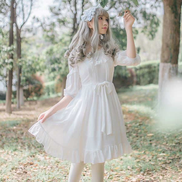 

kawaii girl daily sweet lolita dress retro lace bowknot falbala lantern sleeve white victorian dress gothic lolita op loli cos, Black;red