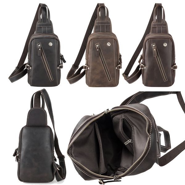 

original leather casual chest crossbody bags men multi-pocket sling satchel shoulder bag multifunction travel sports pack organizer bag