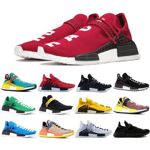 

новое прибытие человеческой расы hu trail pharrell williams кроссовки для мужчин женщин ботаник черный крем тренеры спорт на открытом воздух