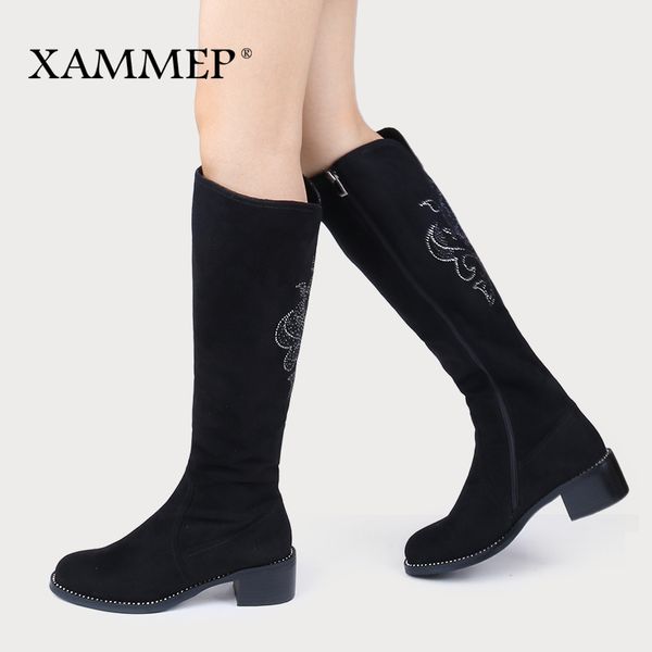 

women's winter shoes knee high boots plus big size faux suede brand women shoes wool women winter boots mx200324, Black