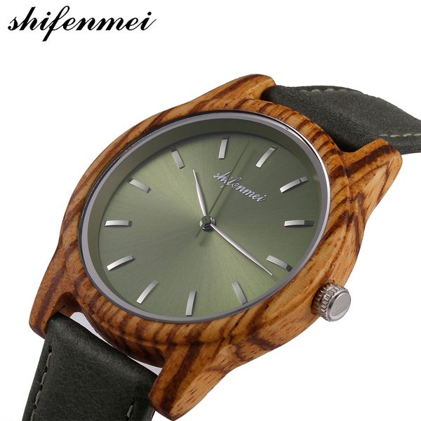 

shifenmei s5551 wooden men / woemen watches men's watch hand wood quartz watch leather stainless steel bracelet wristband, Slivery;brown