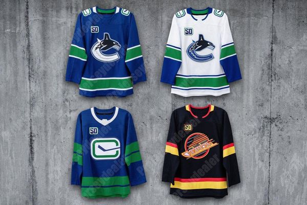 

50th Anniversary Vancouver Canucks Jersey 6 Brock Boeser 53 Bo Horvat 40 Elias Pettersson 18 Jake Virtanen 27 Ben Hutton 25 Jacob Markstrom