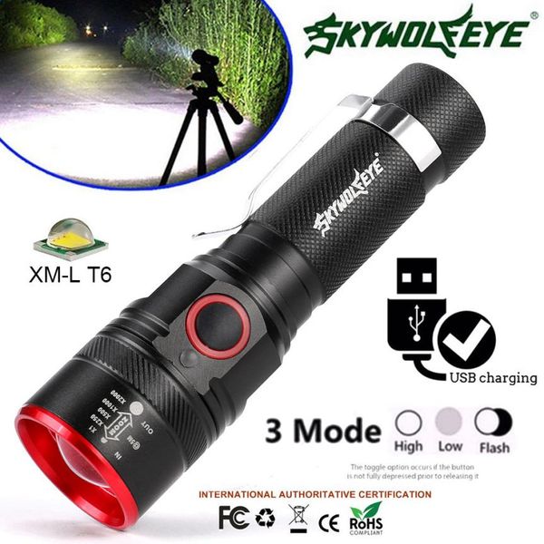

usb rechargeable t6 led 3mode 18650 torch zoom light lamp for travel camping bike cycling fenerler 08pf5