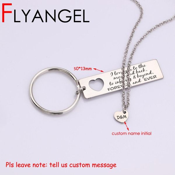 

flyangel custom engraved name initial keyring necklace pendant jewelry forever ever keychain couples girlfriend boyfriend gifts staua, Silver