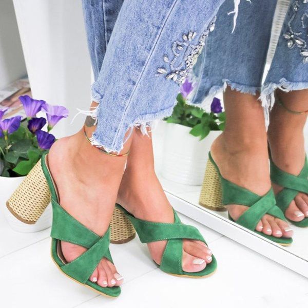 

loozykit summer woman med summer slippers cross shallow mouth female casual square heel ladies thick sandals shoes, Black
