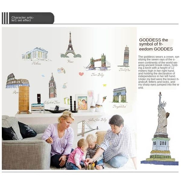 

environmental protection wall sticker living room bedroom tv sofa background wall sticker famous building