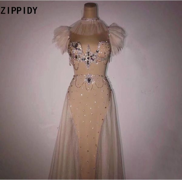 

new style silver rhinestones long dress birthday celebrate prom dress dance show outfit evening female singer dresses