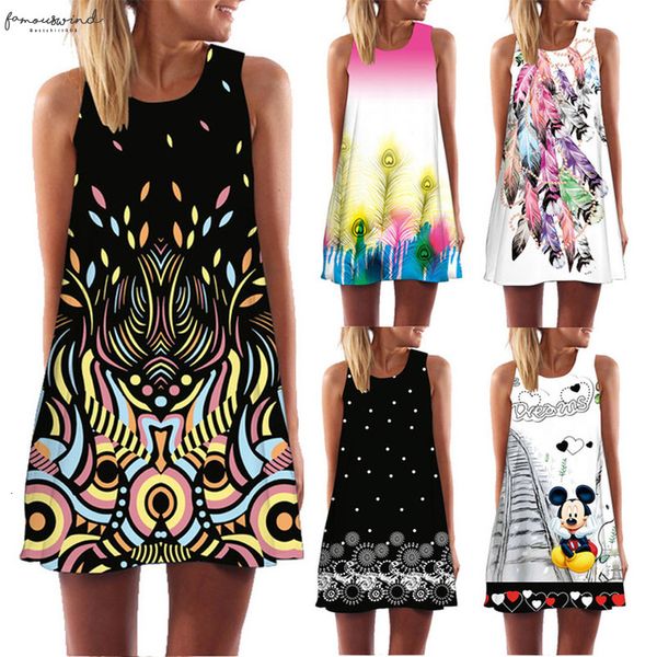 

2020 fashion summer dress women 3d floral print short dress sleeveless boho short beach dress sundress casual dresses vestido, Black;gray