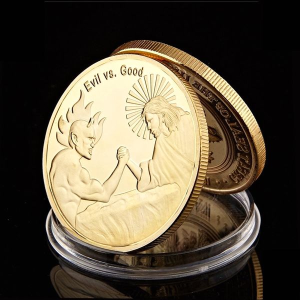 

jesus against the evil satan christ beliefs gold plated craft antique coins n god we trust coin