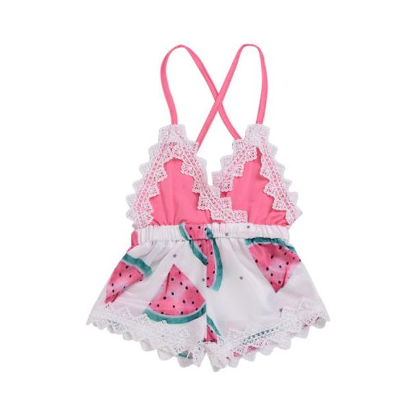 

2019 summer newborn toddler baby girl lace water melon romper jumpsuit christening strap cute summer clothes outfit, Blue