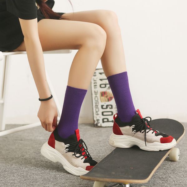 

new color harajuku retro women lady cotton loose socks winter in tube korean purple blue yellow pink designer christmas cute, Black;white