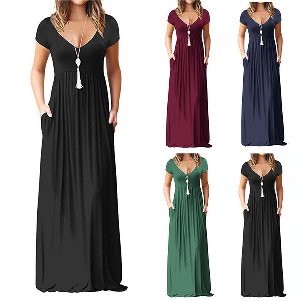 

женщины длинные maxi платья женская одежда 2019 новый robe женский casual o шеи solid color maxi длинное платье vestidos de noche c, Black;gray