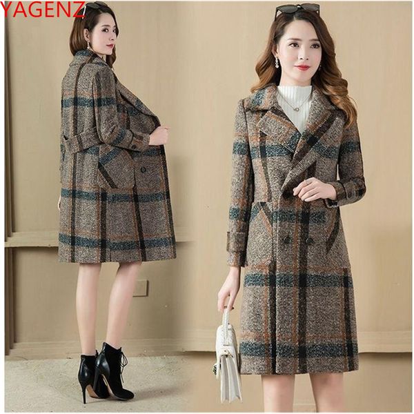 

large size leisure coat female autumn winter clothing new lattice woolen coat fashion long sleeve slim women's wool 3xl1897, Black