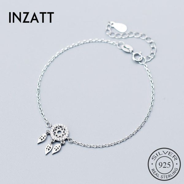 

inzatt real 925 sterling silver dreamcatcher feather pretty bracelet fine jewelry for women engagement party accessories gift, Black