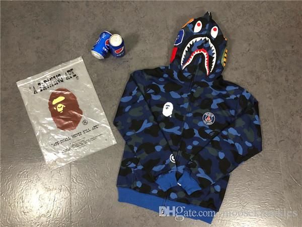 

19fw new psg ape camo shark sweater hoodie men women fashion casual streetwear sweatshirts outdoor shirts, Gray;blue